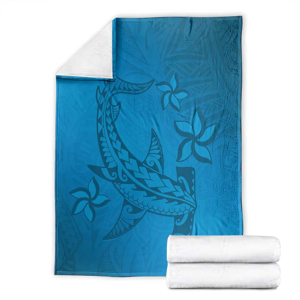 Blue Gradient Polynesia Blanket Hawaiian Tribal Hammerhead Shark Tattoo