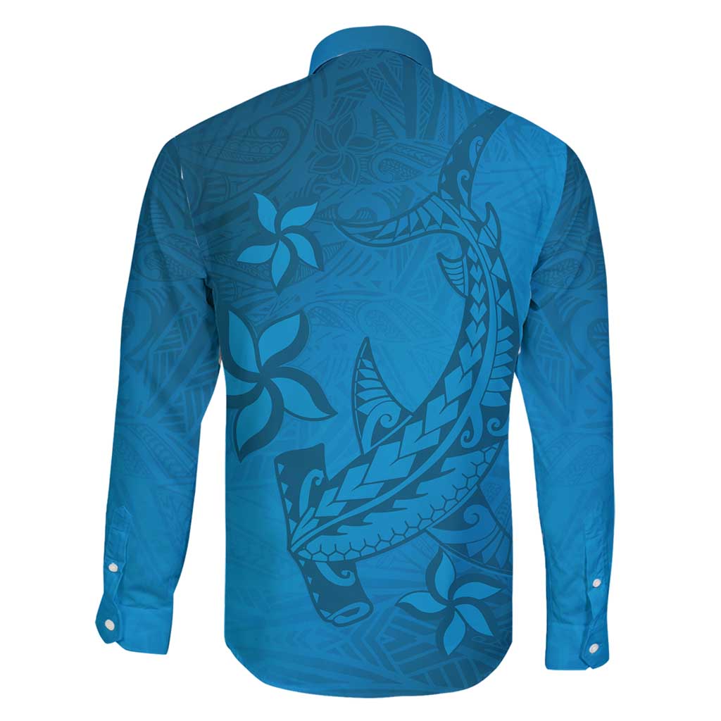 Blue Gradient Polynesia Family Matching Long Sleeve Bodycon Dress and Hawaiian Shirt Hawaiian Tribal Hammerhead Shark Tattoo LT14 - Polynesian Pride