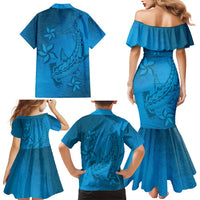 Blue Gradient Polynesia Family Matching Mermaid Dress and Hawaiian Shirt Hawaiian Tribal Hammerhead Shark Tattoo LT14 - Polynesian Pride