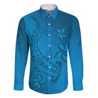 Blue Gradient Polynesia Family Matching Puletasi and Hawaiian Shirt Hawaiian Tribal Hammerhead Shark Tattoo
