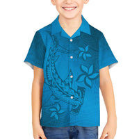Blue Gradient Polynesia Family Matching Short Sleeve Bodycon Dress and Hawaiian Shirt Hawaiian Tribal Hammerhead Shark Tattoo LT14 Son's Shirt Blue - Polynesian Pride
