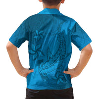 Blue Gradient Polynesia Family Matching Summer Maxi Dress and Hawaiian Shirt Hawaiian Tribal Hammerhead Shark Tattoo
