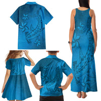 Blue Gradient Polynesia Family Matching Tank Maxi Dress and Hawaiian Shirt Hawaiian Tribal Hammerhead Shark Tattoo