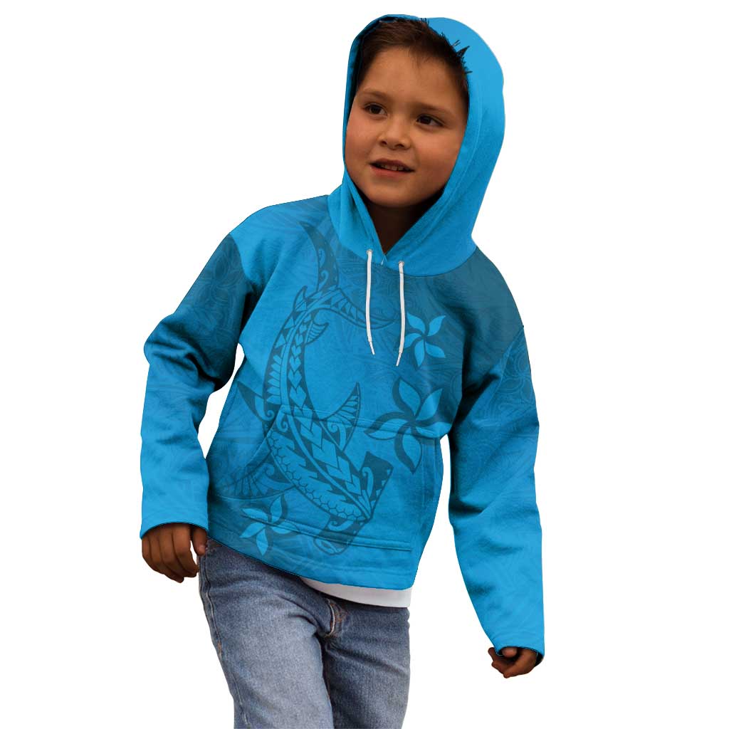Blue Gradient Polynesia Kid Hoodie Hawaiian Tribal Hammerhead Shark Tattoo