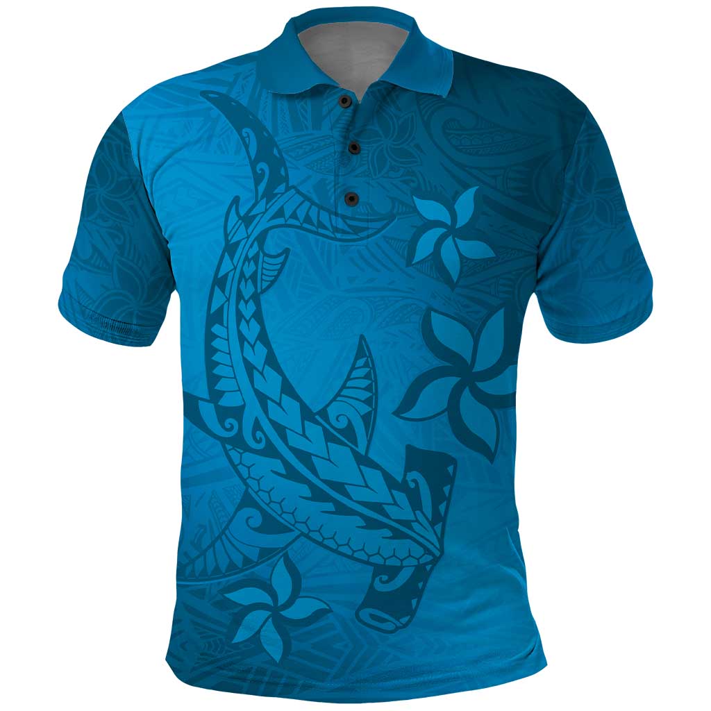 Blue Gradient Polynesia Polo Shirt Hawaiian Tribal Hammerhead Shark Tattoo LT14 Blue - Polynesian Pride