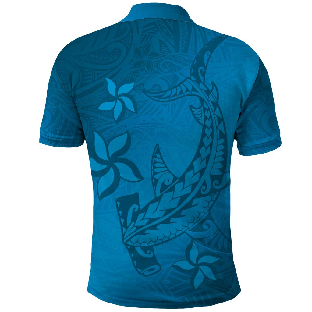 Blue Gradient Polynesia Polo Shirt Hawaiian Tribal Hammerhead Shark Tattoo