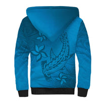 Blue Gradient Polynesia Sherpa Hoodie Hawaiian Tribal Hammerhead Shark Tattoo