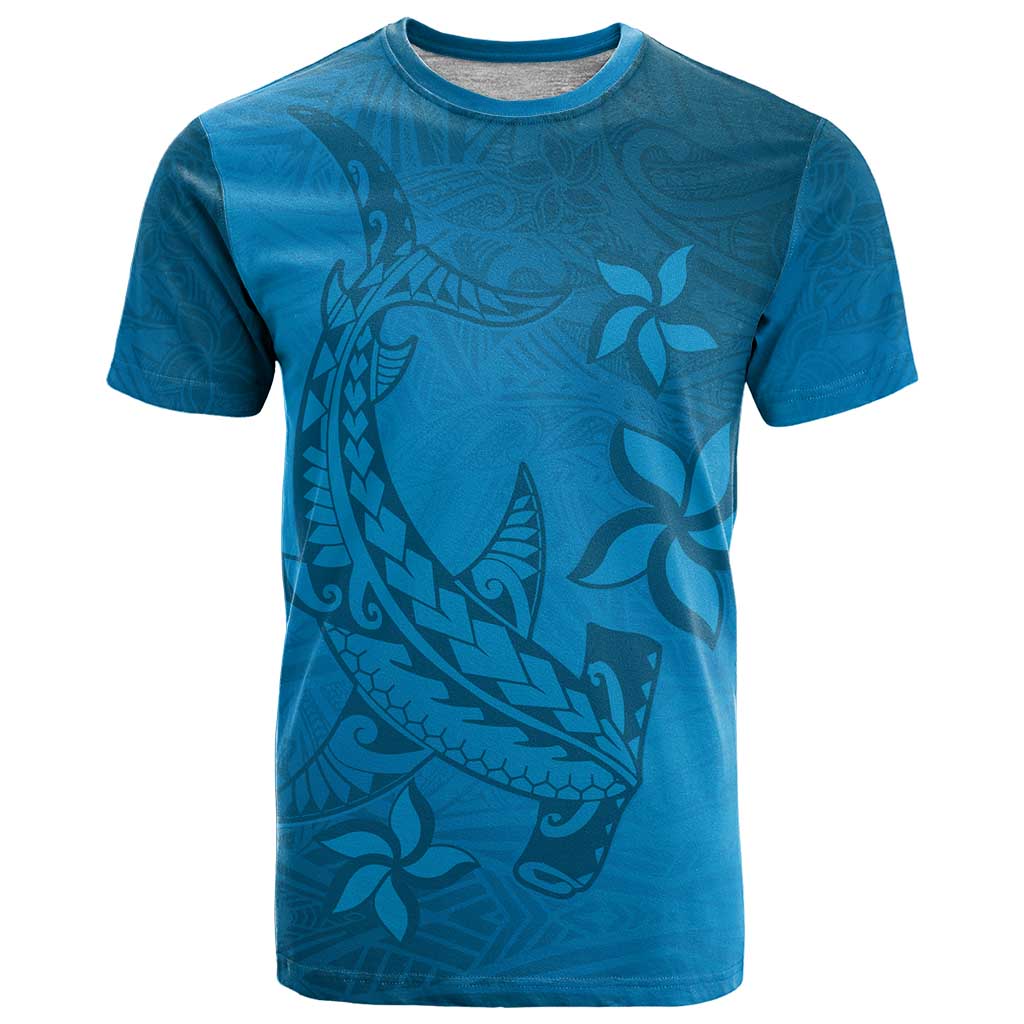 Blue Gradient Polynesia T Shirt Hawaiian Tribal Hammerhead Shark Tattoo