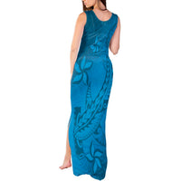 Blue Gradient Polynesia Tank Maxi Dress Hawaiian Tribal Hammerhead Shark Tattoo