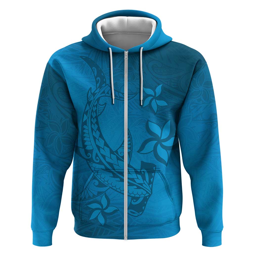 Blue Gradient Polynesia Zip Hoodie Hawaiian Tribal Hammerhead Shark Tattoo