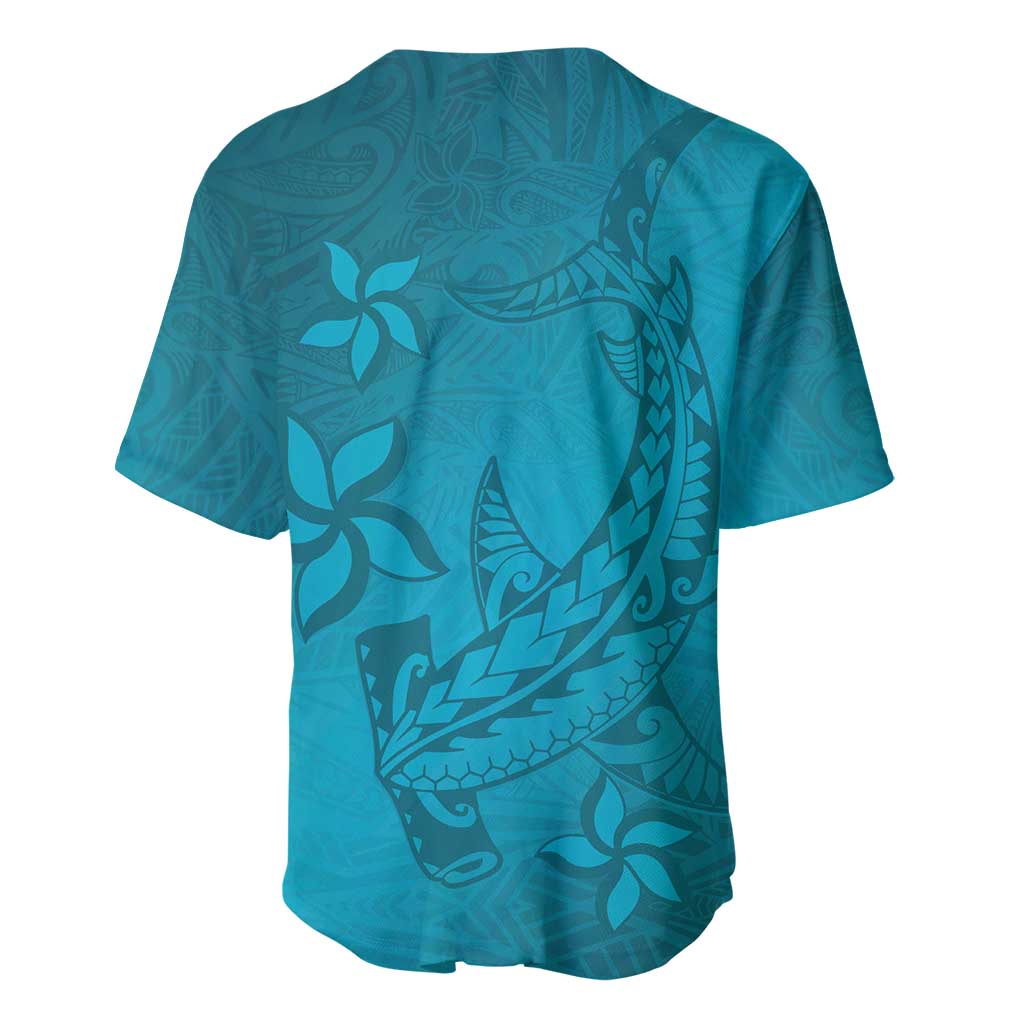 Dark Cyan Gradient Polynesia Baseball Jersey Hawaiian Tribal Hammerhead Shark Tattoo