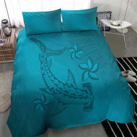 Dark Cyan Gradient Polynesia Bedding Set Hawaiian Tribal Hammerhead Shark Tattoo