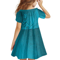 Dark Cyan Gradient Polynesia Family Matching Long Sleeve Bodycon Dress and Hawaiian Shirt Hawaiian Tribal Hammerhead Shark Tattoo LT14 - Polynesian Pride