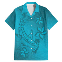 Dark Cyan Gradient Polynesia Family Matching Mermaid Dress and Hawaiian Shirt Hawaiian Tribal Hammerhead Shark Tattoo LT14 Dad's Shirt - Short Sleeve Dark Cyan - Polynesian Pride