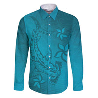 Dark Cyan Gradient Polynesia Family Matching Puletasi and Hawaiian Shirt Hawaiian Tribal Hammerhead Shark Tattoo