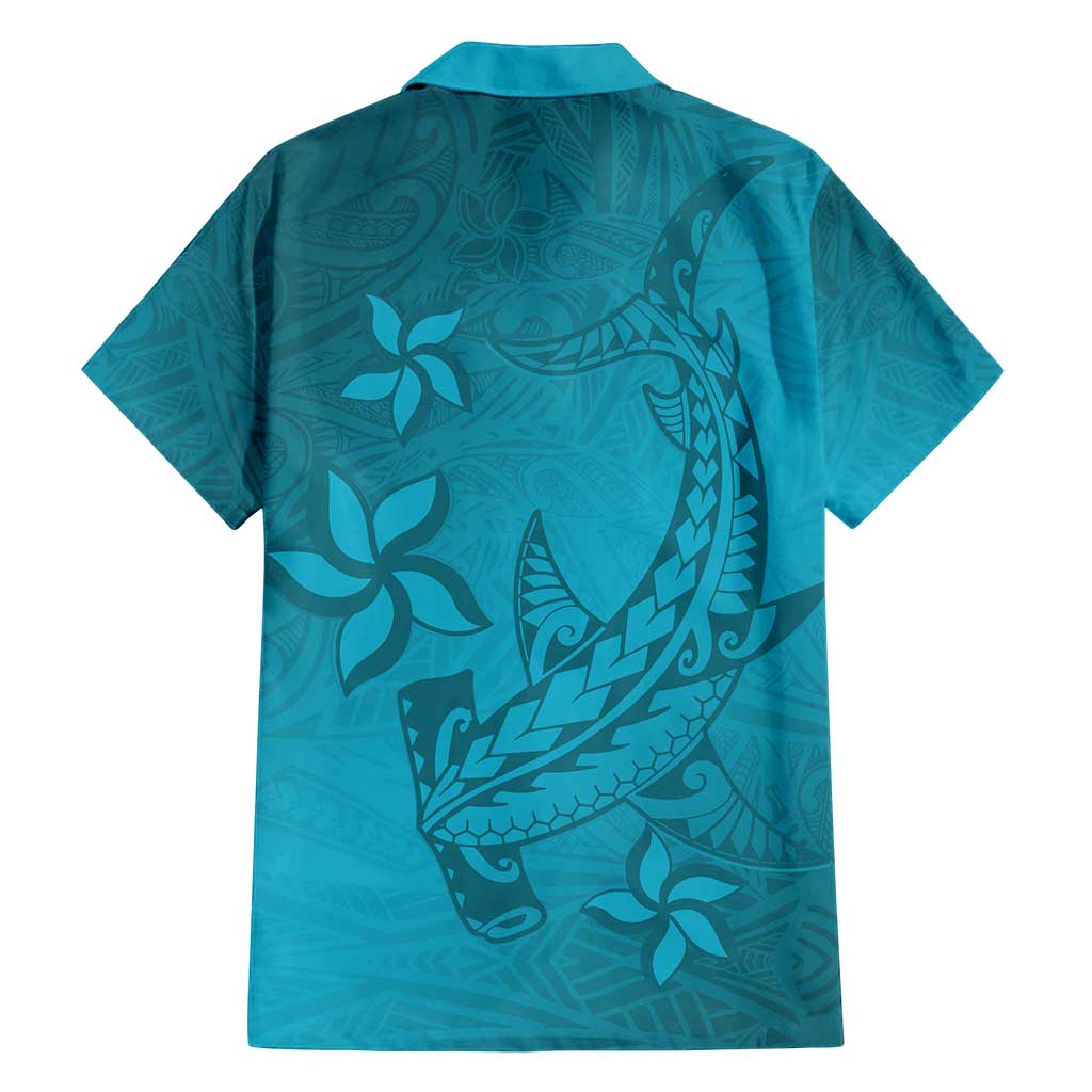 Dark Cyan Gradient Polynesia Family Matching Summer Maxi Dress and Hawaiian Shirt Hawaiian Tribal Hammerhead Shark Tattoo LT14 - Polynesian Pride