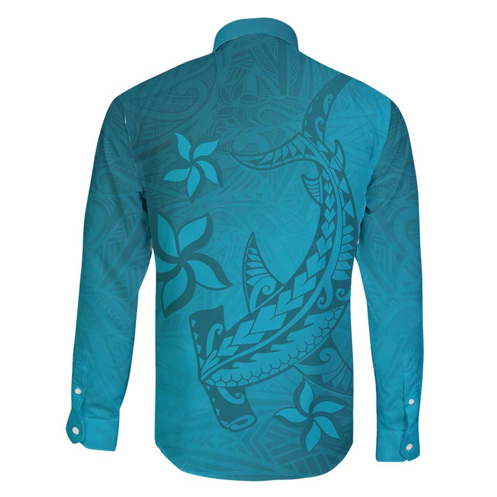 Dark Cyan Gradient Polynesia Family Matching Summer Maxi Dress and Hawaiian Shirt Hawaiian Tribal Hammerhead Shark Tattoo LT14 - Polynesian Pride
