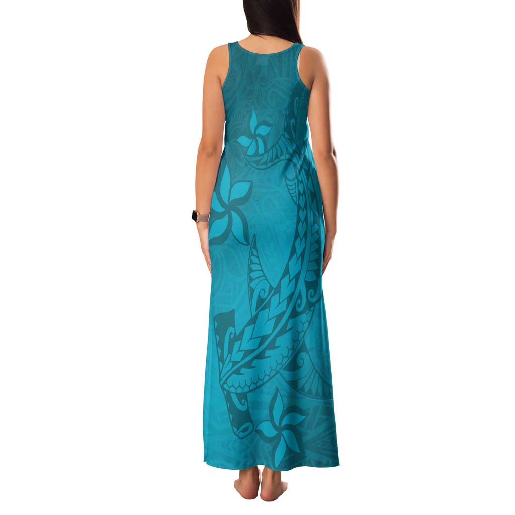 Dark Cyan Gradient Polynesia Family Matching Tank Maxi Dress and Hawaiian Shirt Hawaiian Tribal Hammerhead Shark Tattoo