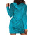 Dark Cyan Gradient Polynesia Hoodie Dress Hawaiian Tribal Hammerhead Shark Tattoo