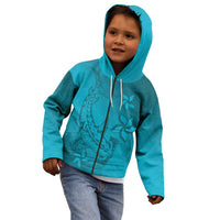 Dark Cyan Gradient Polynesia Kid Hoodie Hawaiian Tribal Hammerhead Shark Tattoo