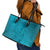 Dark Cyan Gradient Polynesia Leather Tote Bag Hawaiian Tribal Hammerhead Shark Tattoo