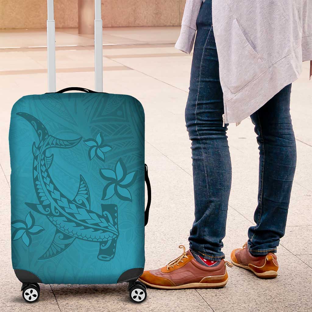 Dark Cyan Gradient Polynesia Luggage Cover Hawaiian Tribal Hammerhead Shark Tattoo