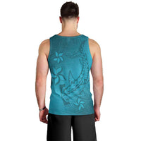 Dark Cyan Gradient Polynesia Men Tank Top Hawaiian Tribal Hammerhead Shark Tattoo