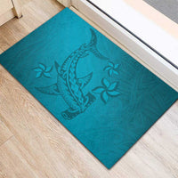 Dark Cyan Gradient Polynesia Rubber Doormat Hawaiian Tribal Hammerhead Shark Tattoo