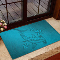Dark Cyan Gradient Polynesia Rubber Doormat Hawaiian Tribal Hammerhead Shark Tattoo