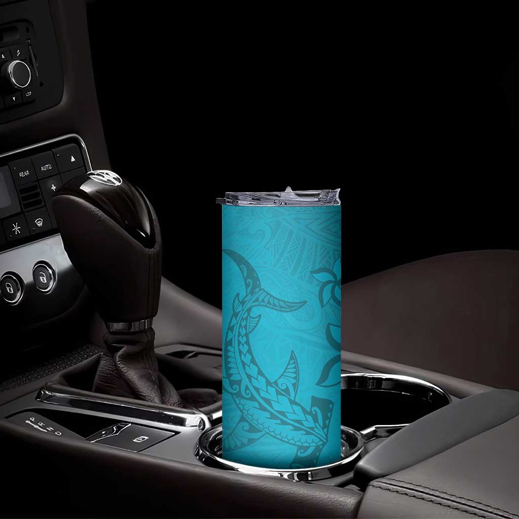 Dark Cyan Gradient Polynesia Skinny Tumbler Hawaiian Tribal Hammerhead Shark Tattoo
