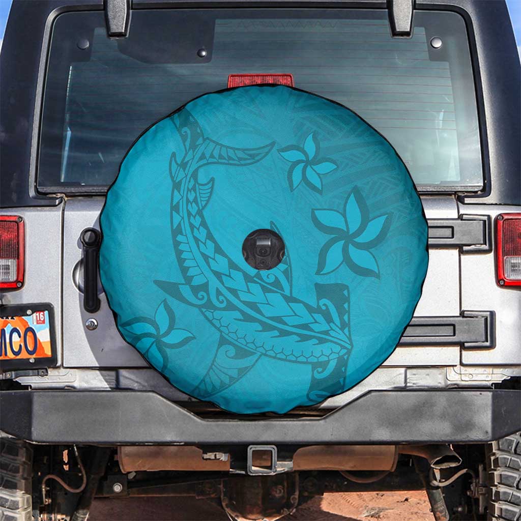 Dark Cyan Gradient Polynesia Spare Tire Cover Hawaiian Tribal Hammerhead Shark Tattoo