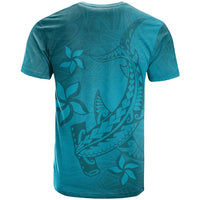 Dark Cyan Gradient Polynesia T Shirt Hawaiian Tribal Hammerhead Shark Tattoo