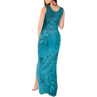 Dark Cyan Gradient Polynesia Tank Maxi Dress Hawaiian Tribal Hammerhead Shark Tattoo