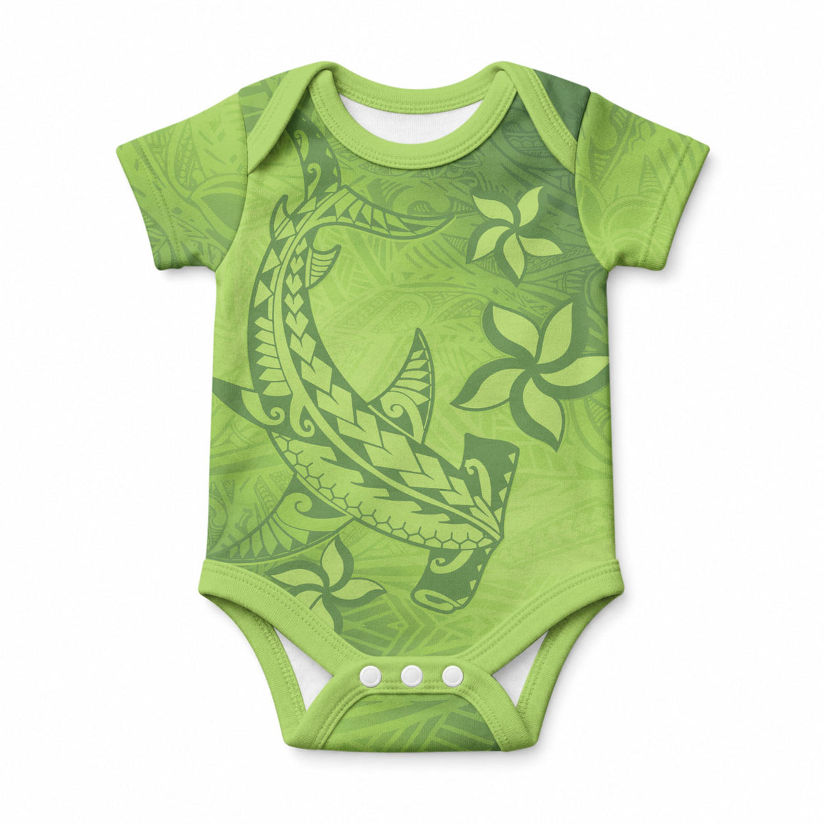 Green Gradient Polynesia Baby Onesie Hawaiian Tribal Hammerhead Shark Tattoo