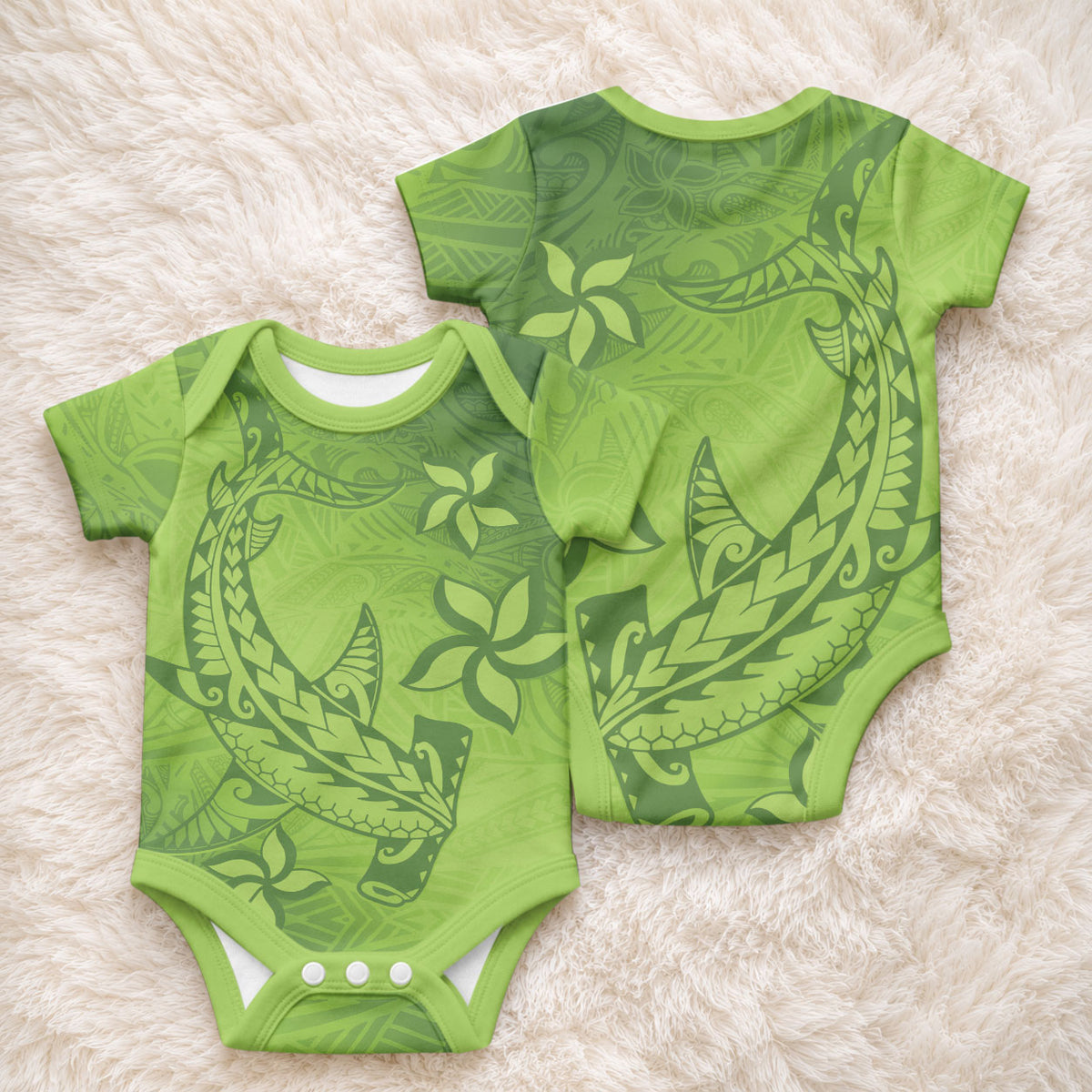 Green Gradient Polynesia Baby Onesie Hawaiian Tribal Hammerhead Shark Tattoo
