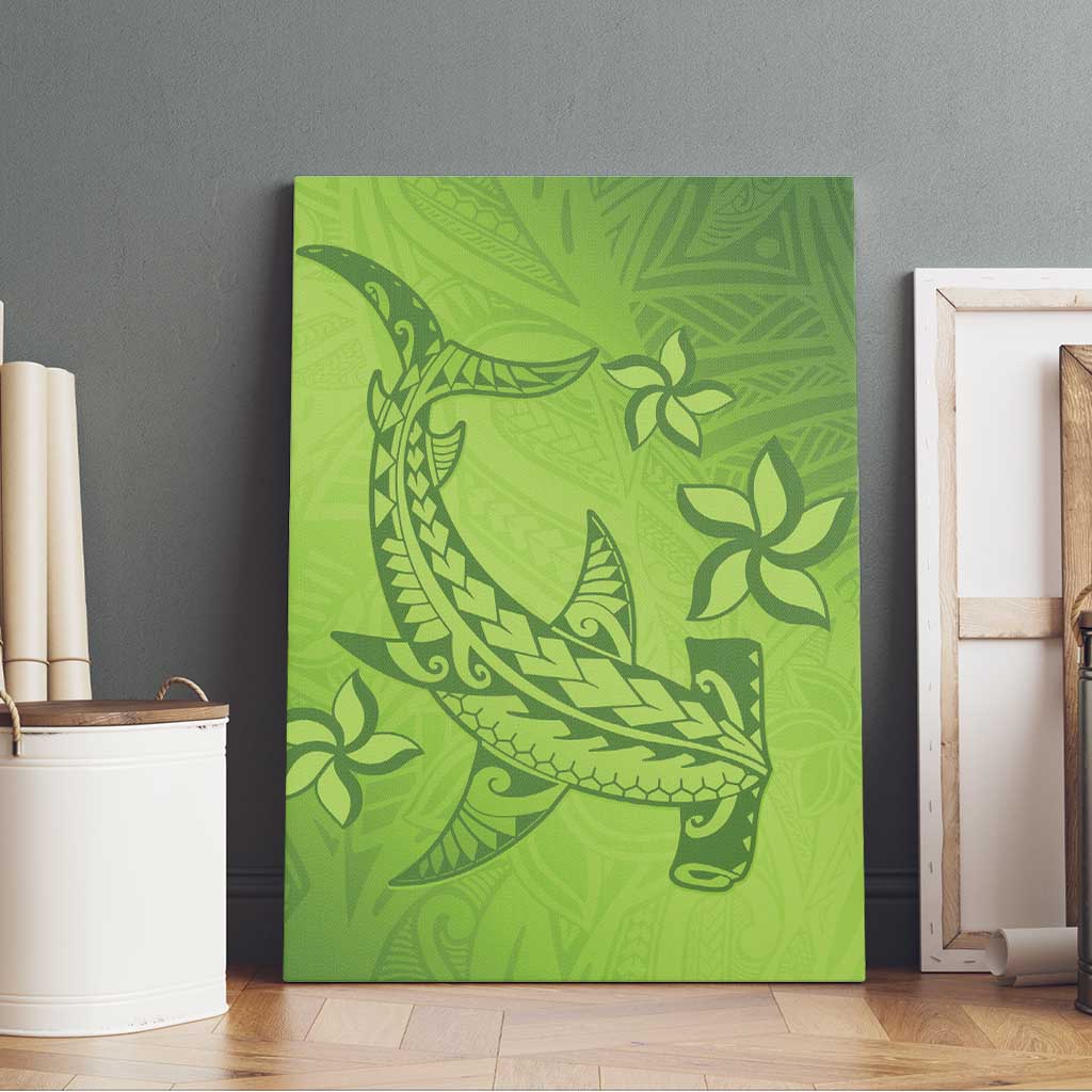 Green Gradient Polynesia Canvas Wall Art Hawaiian Tribal Hammerhead Shark Tattoo