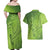 Green Gradient Polynesia Couples Matching Off Shoulder Maxi Dress and Hawaiian Shirt Hawaiian Tribal Hammerhead Shark Tattoo