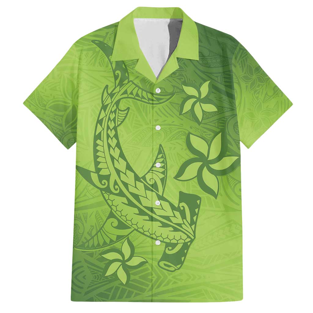Green Gradient Polynesia Family Matching Long Sleeve Bodycon Dress and Hawaiian Shirt Hawaiian Tribal Hammerhead Shark Tattoo LT14 Dad's Shirt - Short Sleeve Green - Polynesian Pride
