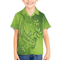 Green Gradient Polynesia Family Matching Long Sleeve Bodycon Dress and Hawaiian Shirt Hawaiian Tribal Hammerhead Shark Tattoo LT14 Son's Shirt Green - Polynesian Pride