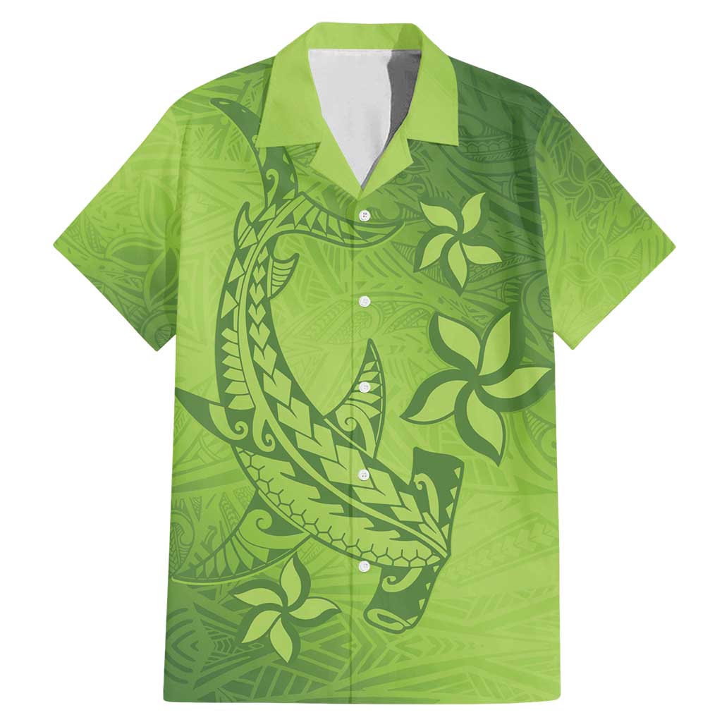 Green Gradient Polynesia Family Matching Mermaid Dress and Hawaiian Shirt Hawaiian Tribal Hammerhead Shark Tattoo LT14 Dad's Shirt - Short Sleeve Green - Polynesian Pride