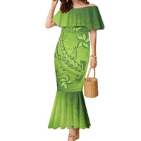 Green Gradient Polynesia Family Matching Mermaid Dress and Hawaiian Shirt Hawaiian Tribal Hammerhead Shark Tattoo LT14 Mom's Dress Green - Polynesian Pride