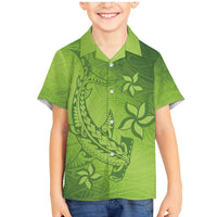 Green Gradient Polynesia Family Matching Mermaid Dress and Hawaiian Shirt Hawaiian Tribal Hammerhead Shark Tattoo LT14 Son's Shirt Green - Polynesian Pride