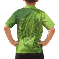 Green Gradient Polynesia Family Matching Short Sleeve Bodycon Dress and Hawaiian Shirt Hawaiian Tribal Hammerhead Shark Tattoo LT14 - Polynesian Pride