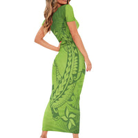 Green Gradient Polynesia Family Matching Short Sleeve Bodycon Dress and Hawaiian Shirt Hawaiian Tribal Hammerhead Shark Tattoo LT14 - Polynesian Pride