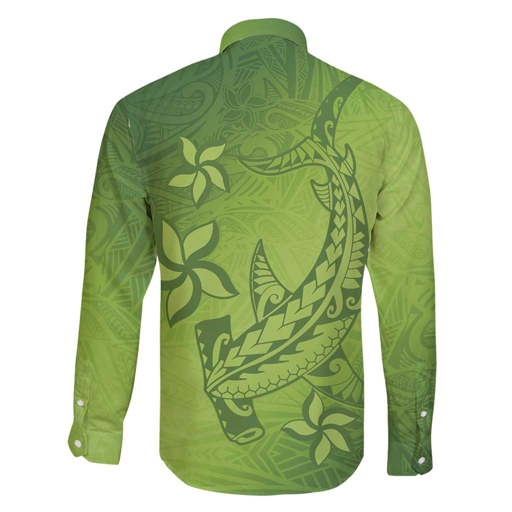 Green Gradient Polynesia Family Matching Summer Maxi Dress and Hawaiian Shirt Hawaiian Tribal Hammerhead Shark Tattoo