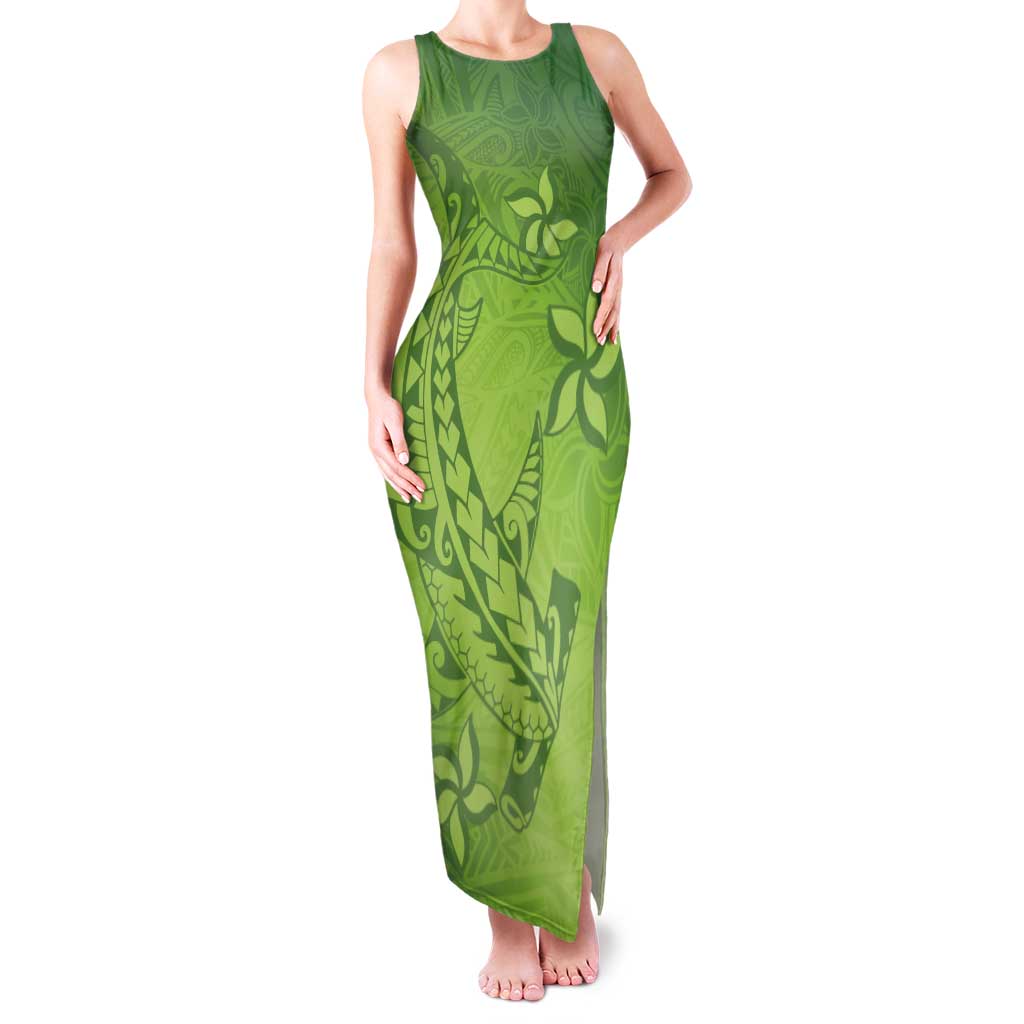 Green Gradient Polynesia Family Matching Tank Maxi Dress and Hawaiian Shirt Hawaiian Tribal Hammerhead Shark Tattoo