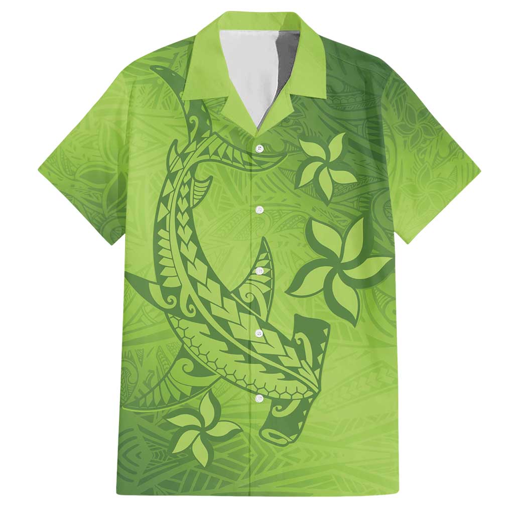 Green Gradient Polynesia Hawaiian Shirt Hawaiian Tribal Hammerhead Shark Tattoo