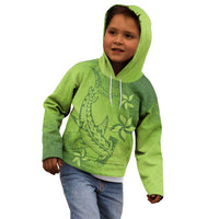 Green Gradient Polynesia Kid Hoodie Hawaiian Tribal Hammerhead Shark Tattoo