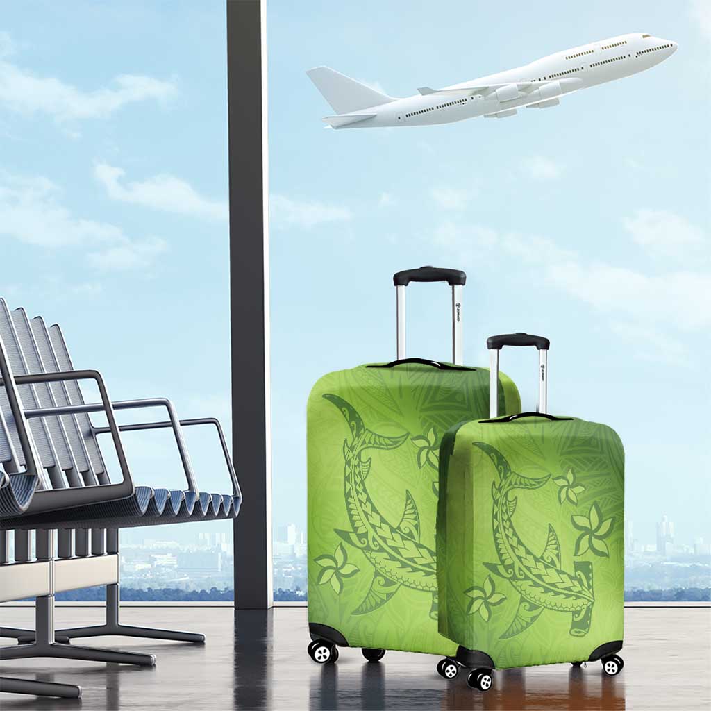 Green Gradient Polynesia Luggage Cover Hawaiian Tribal Hammerhead Shark Tattoo