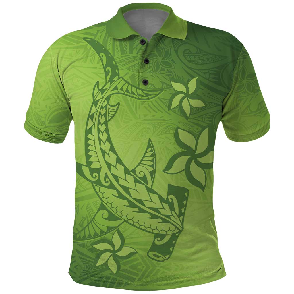 Green Gradient Polynesia Polo Shirt Hawaiian Tribal Hammerhead Shark Tattoo LT14 Green - Polynesian Pride